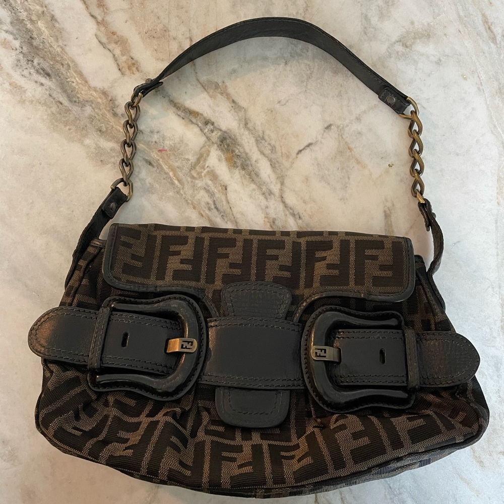 Rare Vintage Fendi B Buckle bag with zucca print